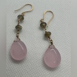 Pink quartz and tourmaline drop earrings